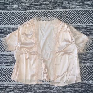 Lace trim tie front top